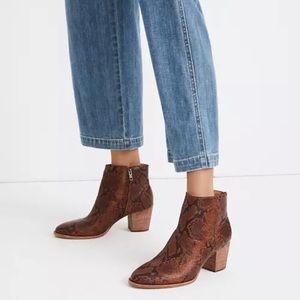 NWOT- Madewell The Rosie Ankle Boot in Snake Embossed Leather Size 8